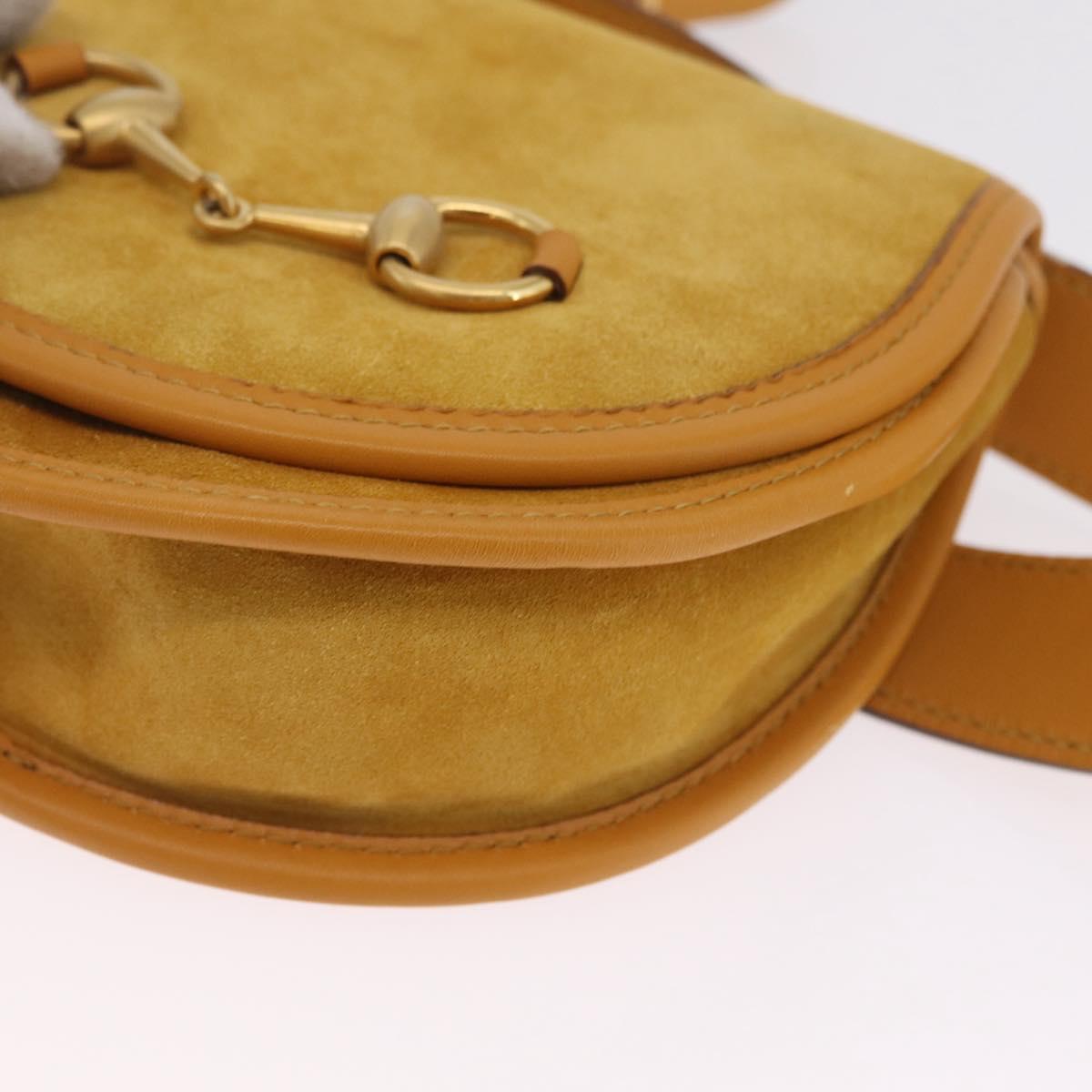 GUCCI Horsebit Waist bag Suede Yellow Gold Auth gh2424