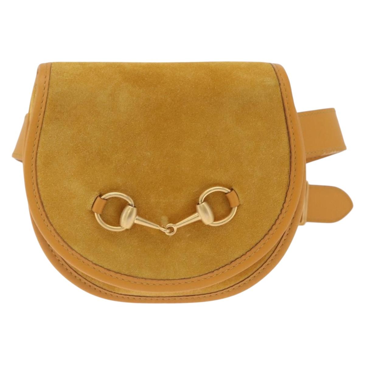 GUCCI Horsebit Waist bag Suede Yellow Gold Auth gh2424