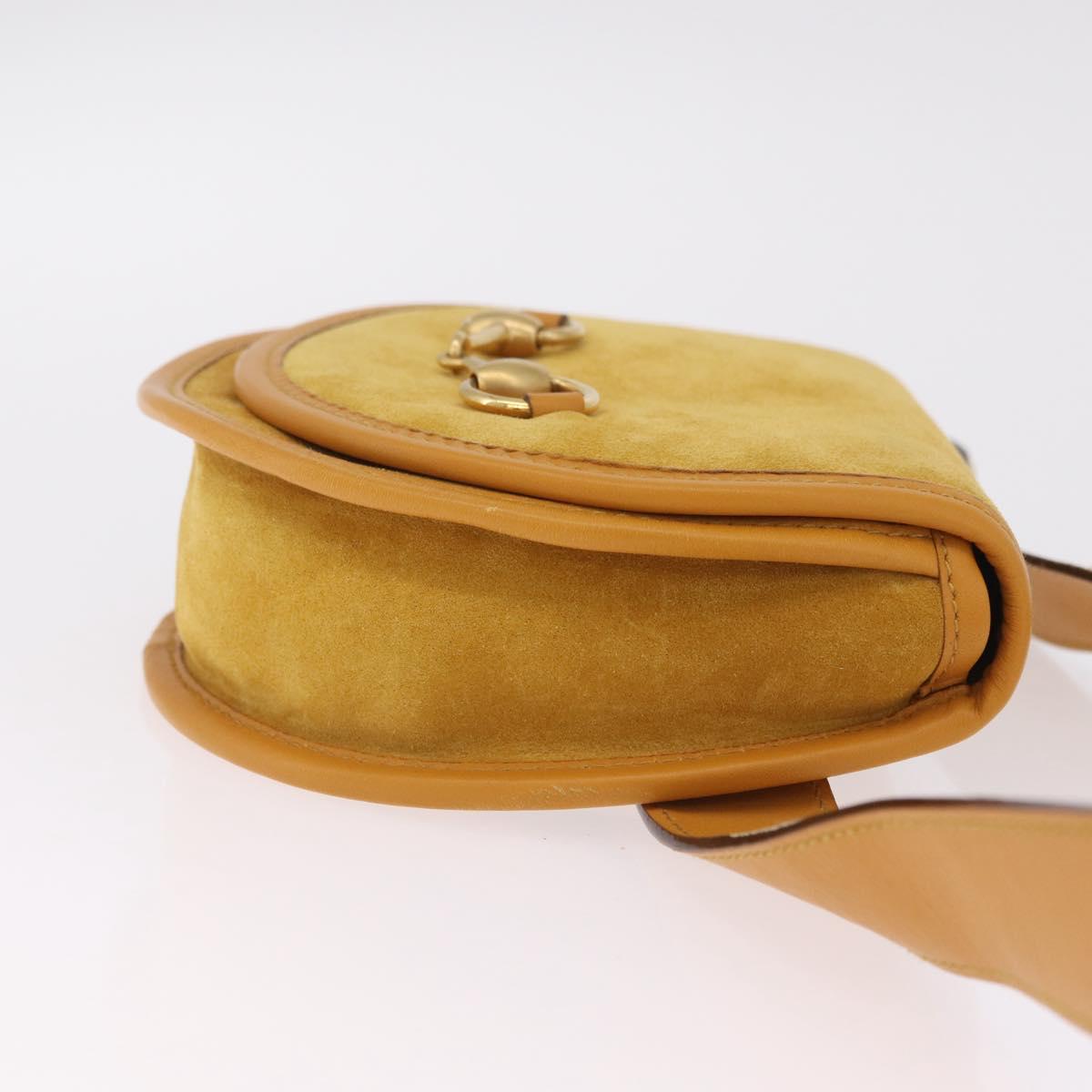 GUCCI Horsebit Waist bag Suede Yellow Gold Auth gh2424