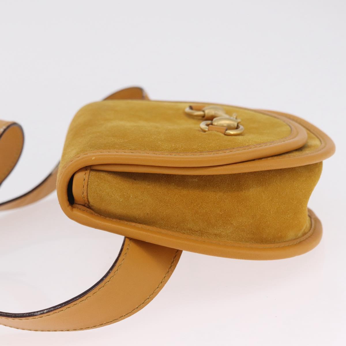 GUCCI Horsebit Waist bag Suede Yellow Gold Auth gh2424