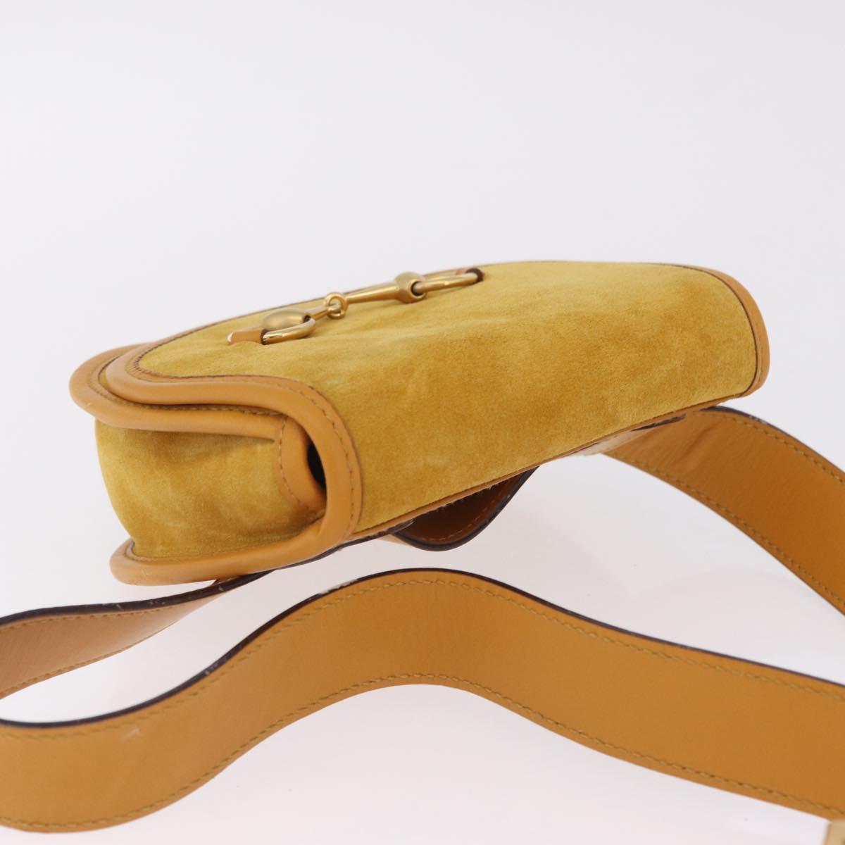 GUCCI Horsebit Waist bag Suede Yellow Gold Auth gh2424