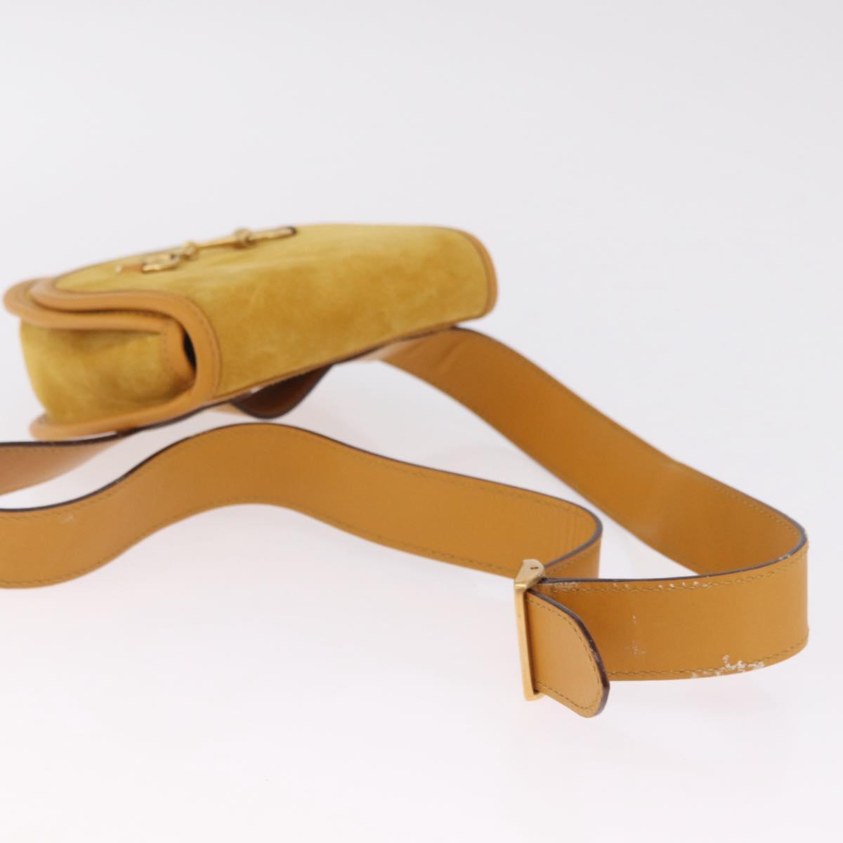 GUCCI Horsebit Waist bag Suede Yellow Gold Auth gh2424