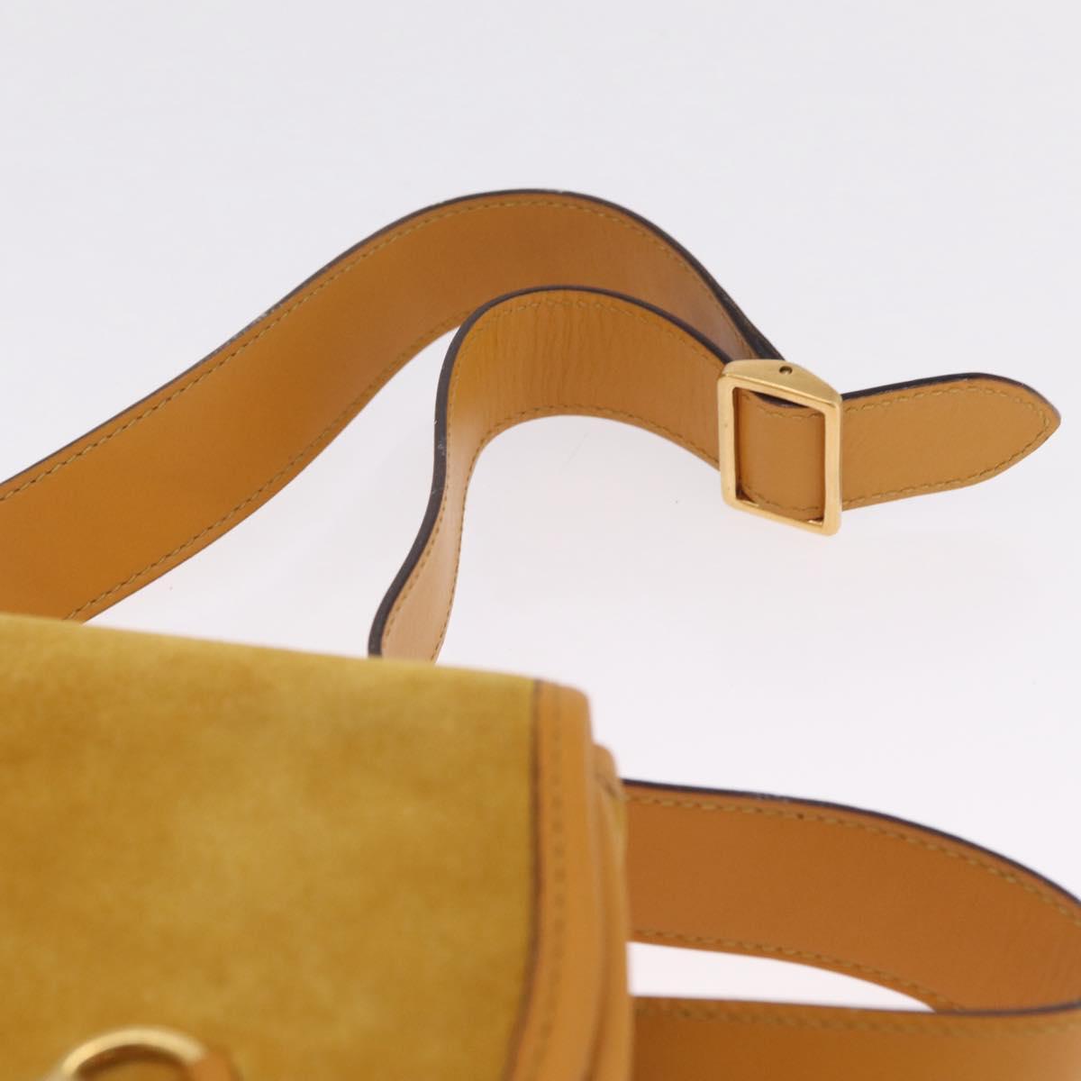 GUCCI Horsebit Waist bag Suede Yellow Gold Auth gh2424