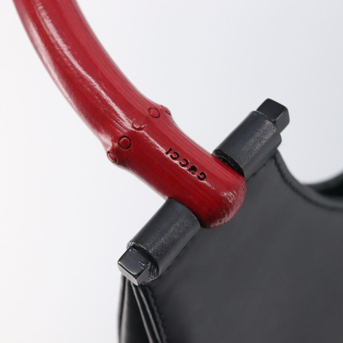 GUCCI Bamboo Hand Bag Leather Black 001 3739 3444 Auth gh2425