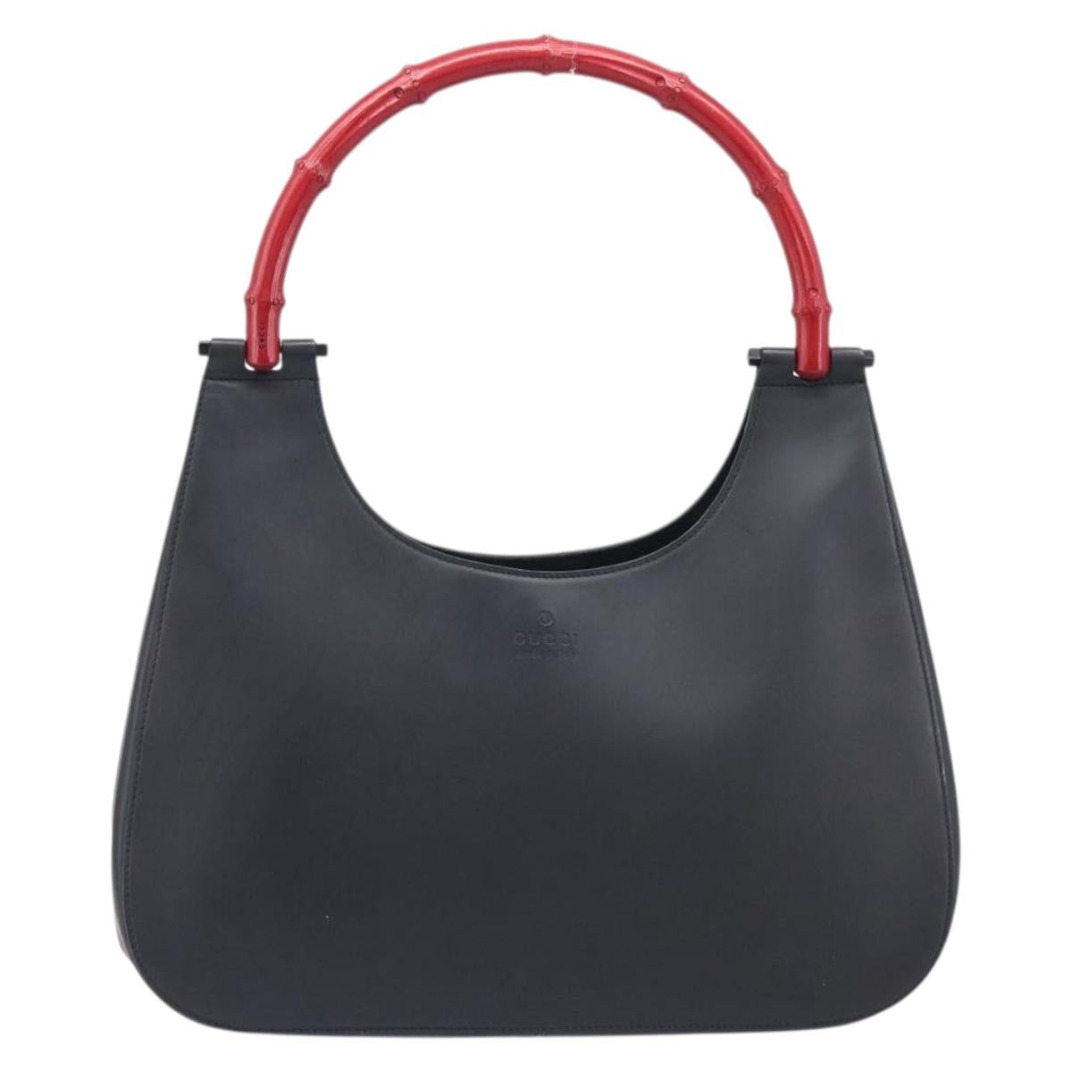 GUCCI Bamboo Hand Bag Leather Black 001 3739 3444 Auth gh2425