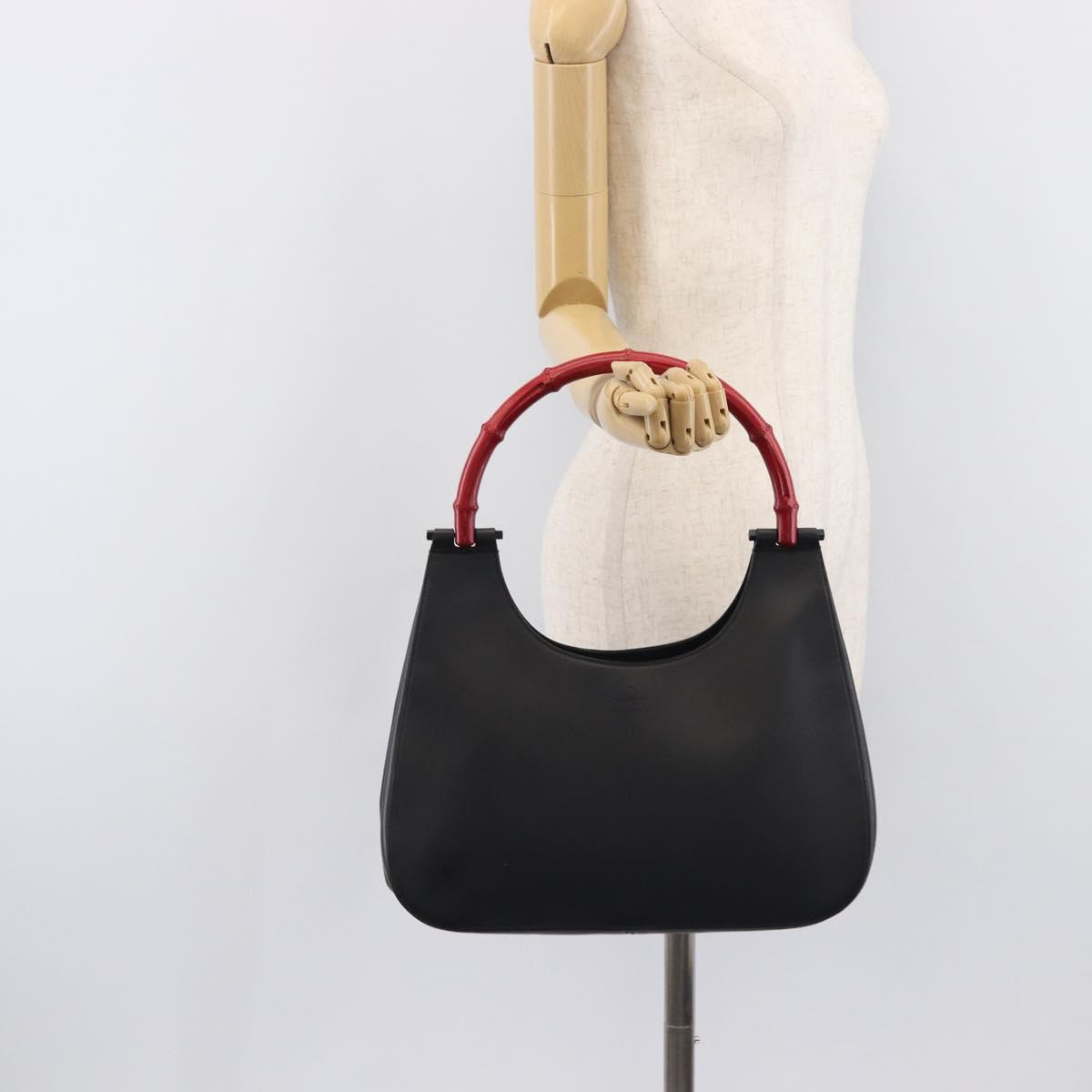 GUCCI Bamboo Hand Bag Leather Black 001 3739 3444 Auth gh2425