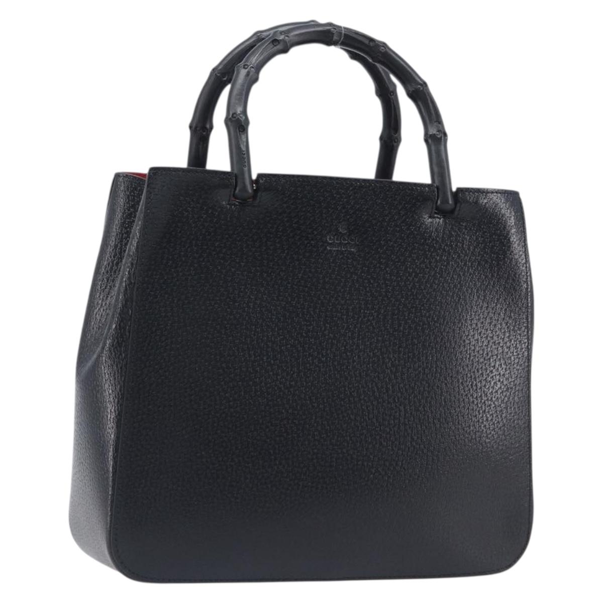 GUCCI Bamboo Hand Bag Leather Black 002 1061 Auth gh2426A