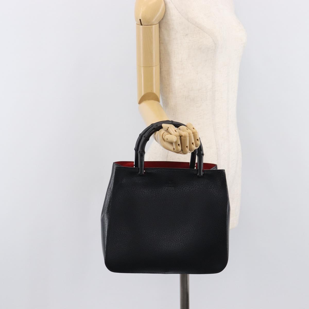 GUCCI Bamboo Hand Bag Leather Black 002 1061 Auth gh2426A
