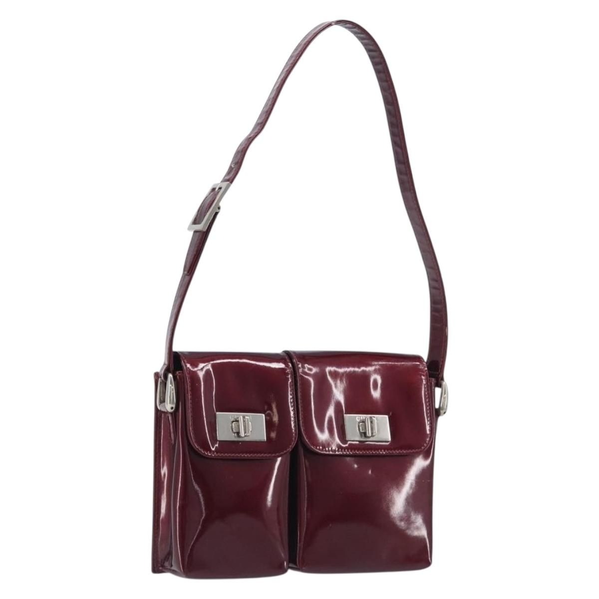 GUCCI Shoulder Bag Patent leather Bordeaux Silver Auth gh2430