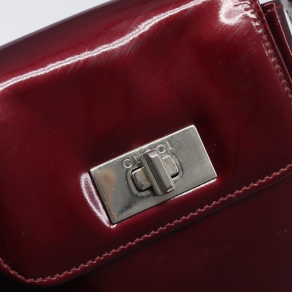 GUCCI Shoulder Bag Patent leather Bordeaux Silver Auth gh2430