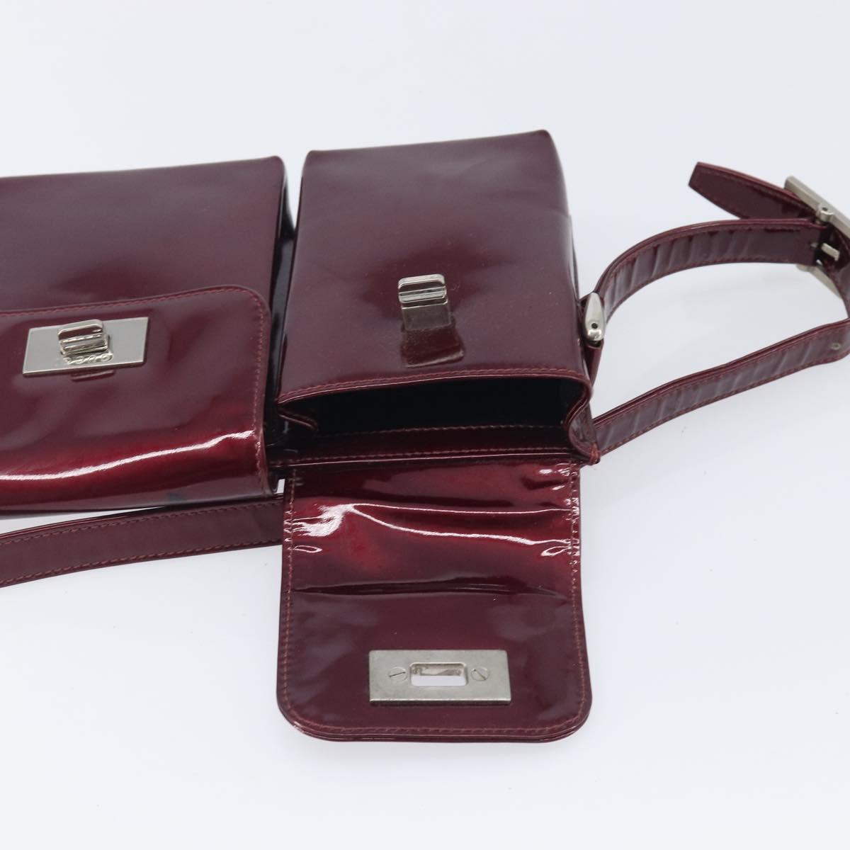 GUCCI Shoulder Bag Patent leather Bordeaux Silver Auth gh2430