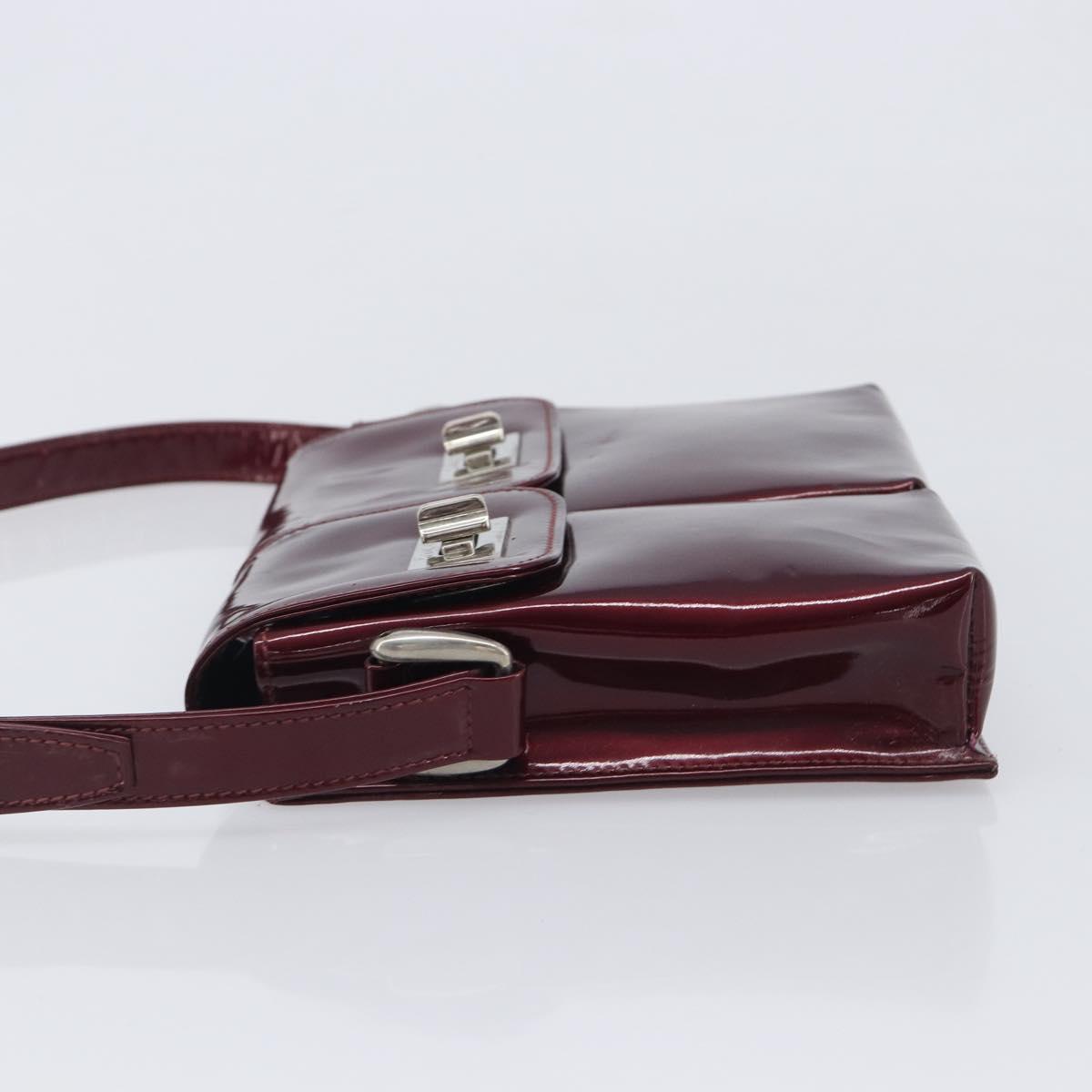 GUCCI Shoulder Bag Patent leather Bordeaux Silver Auth gh2430
