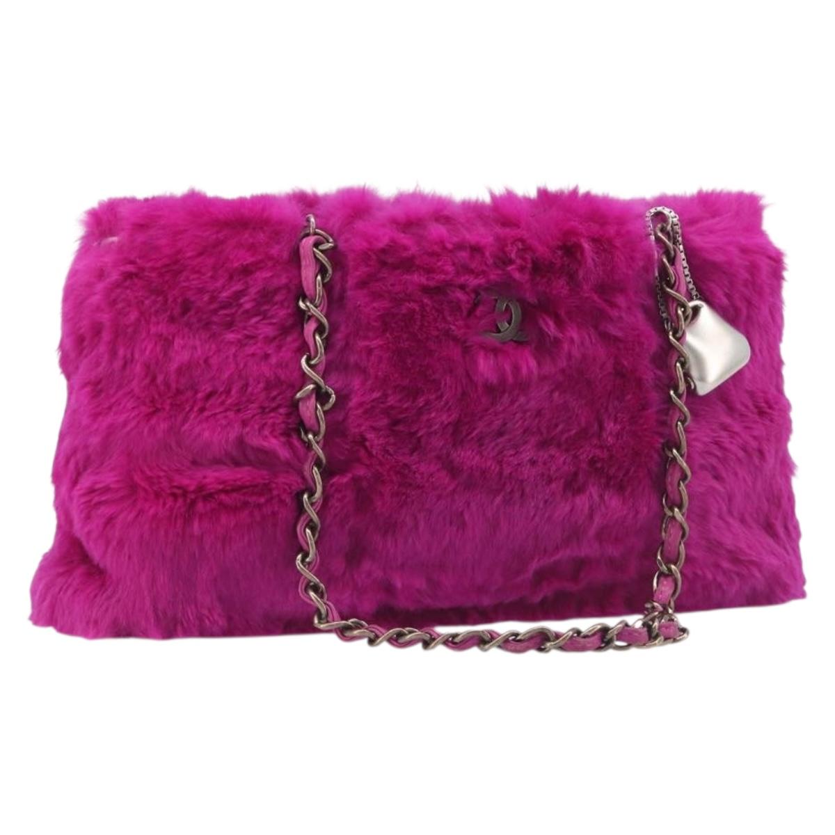 CHANEL Chain Shoulder Bag Fur Pink CC Auth gh2432V