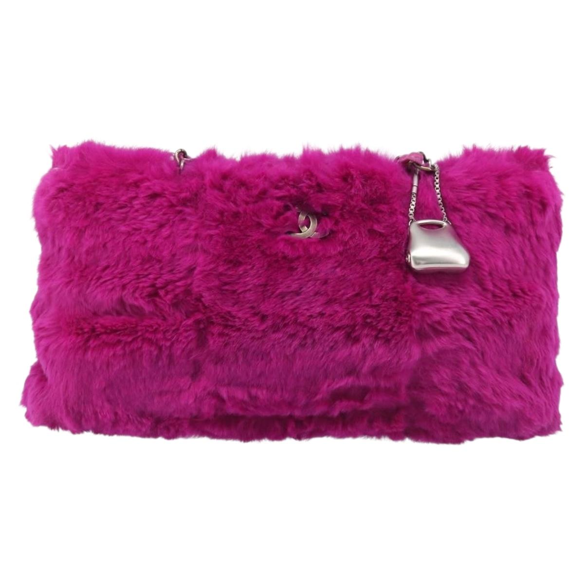 CHANEL Chain Shoulder Bag Fur Pink CC Auth gh2432V