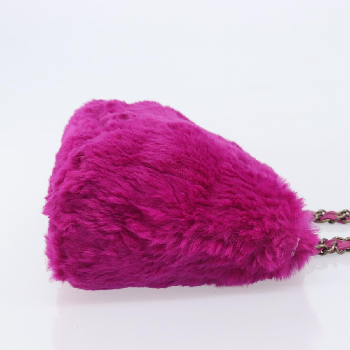 CHANEL Chain Shoulder Bag Fur Pink CC Auth gh2432V