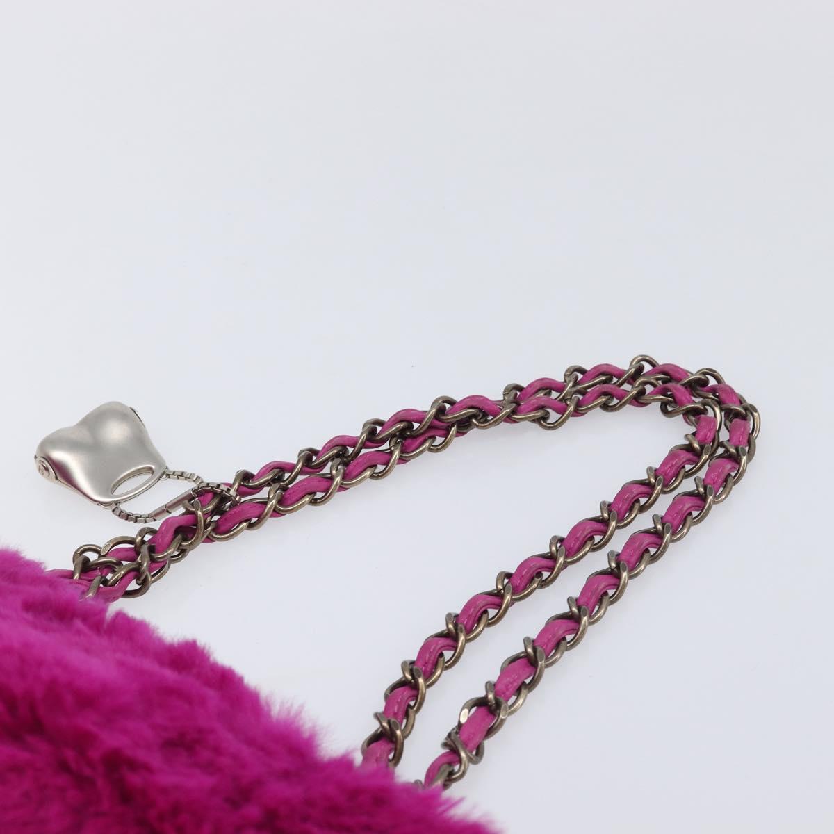 CHANEL Chain Shoulder Bag Fur Pink CC Auth gh2432V