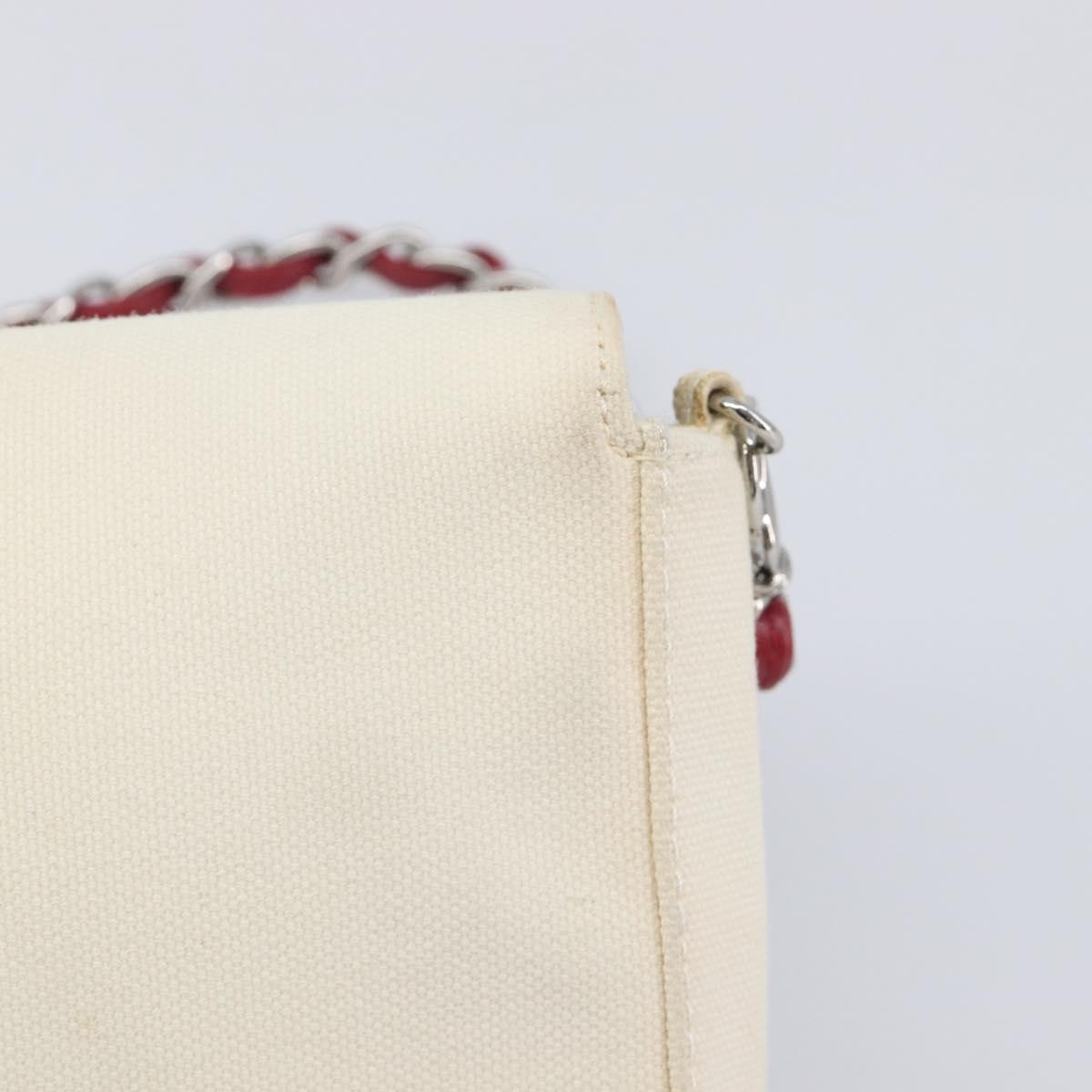 CHANEL Choco Bar Chain Shoulder Bag NO.5 Canvas Beige Silver CC Auth gh2433V