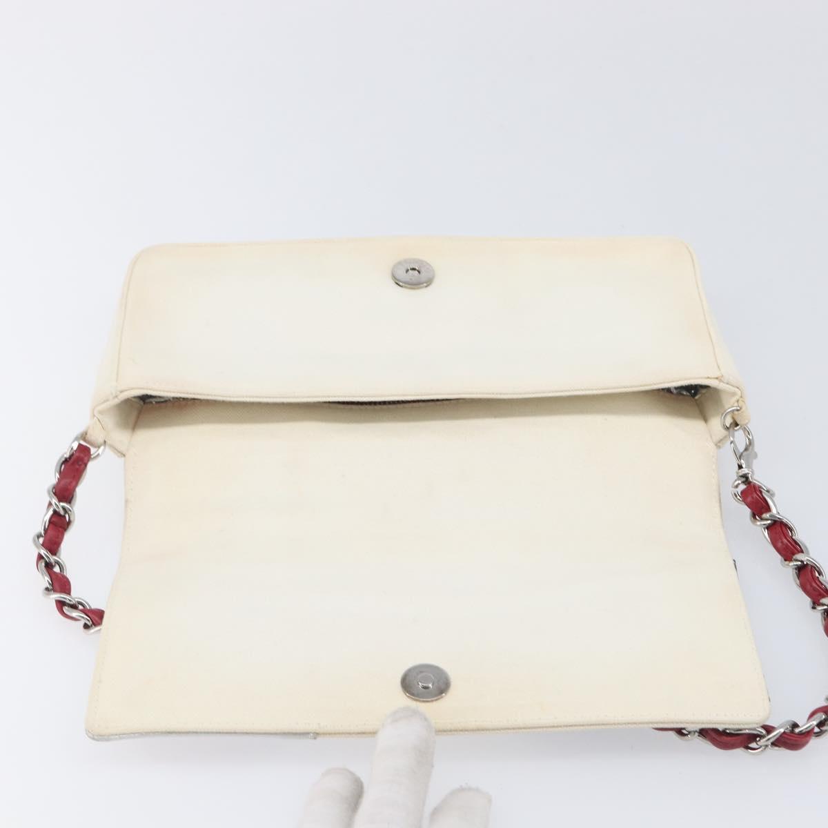 CHANEL Choco Bar Chain Shoulder Bag NO.5 Canvas Beige Silver CC Auth gh2433V