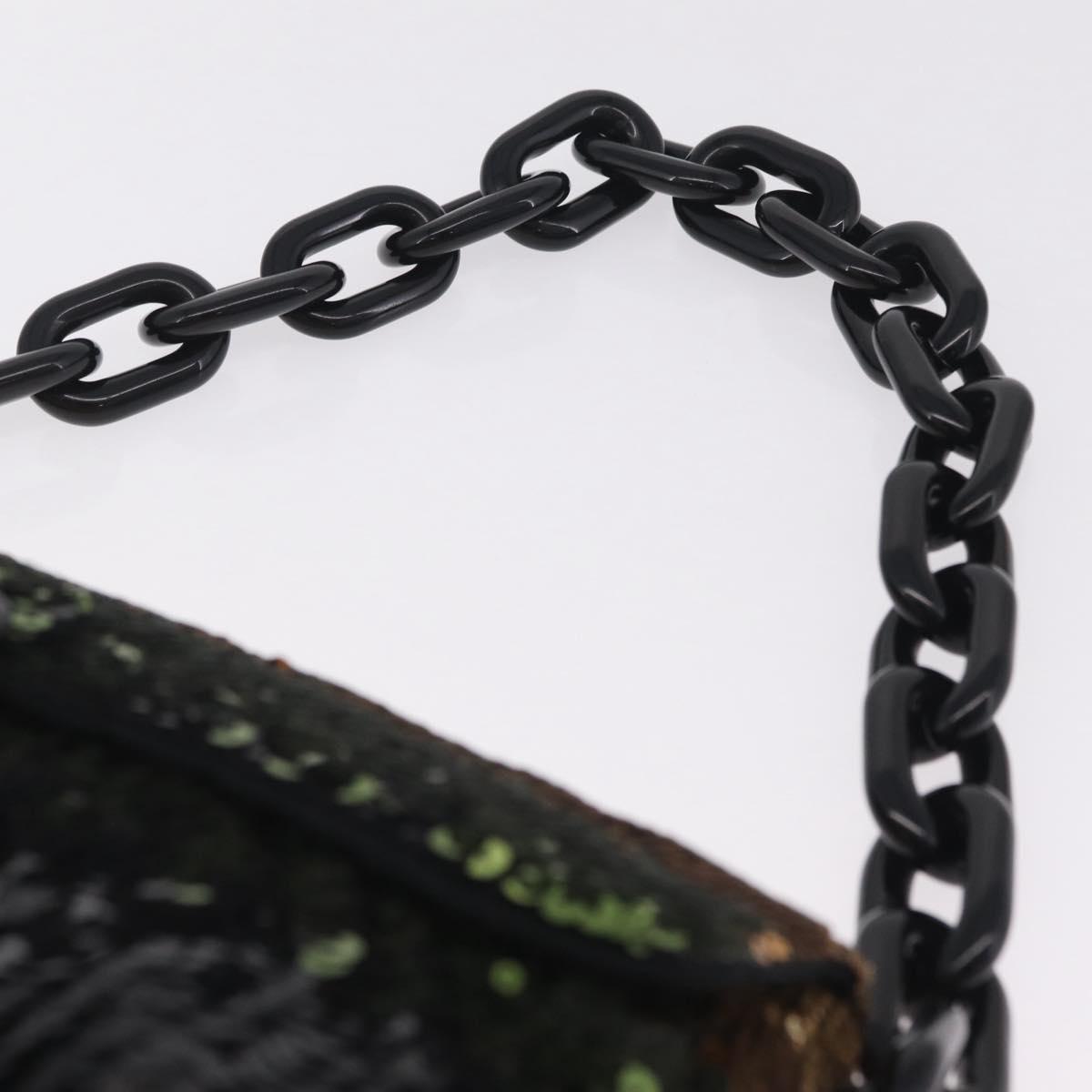 PRADA Chain Shoulder Bag Satin Sequins Yellow Black Auth gh2435V