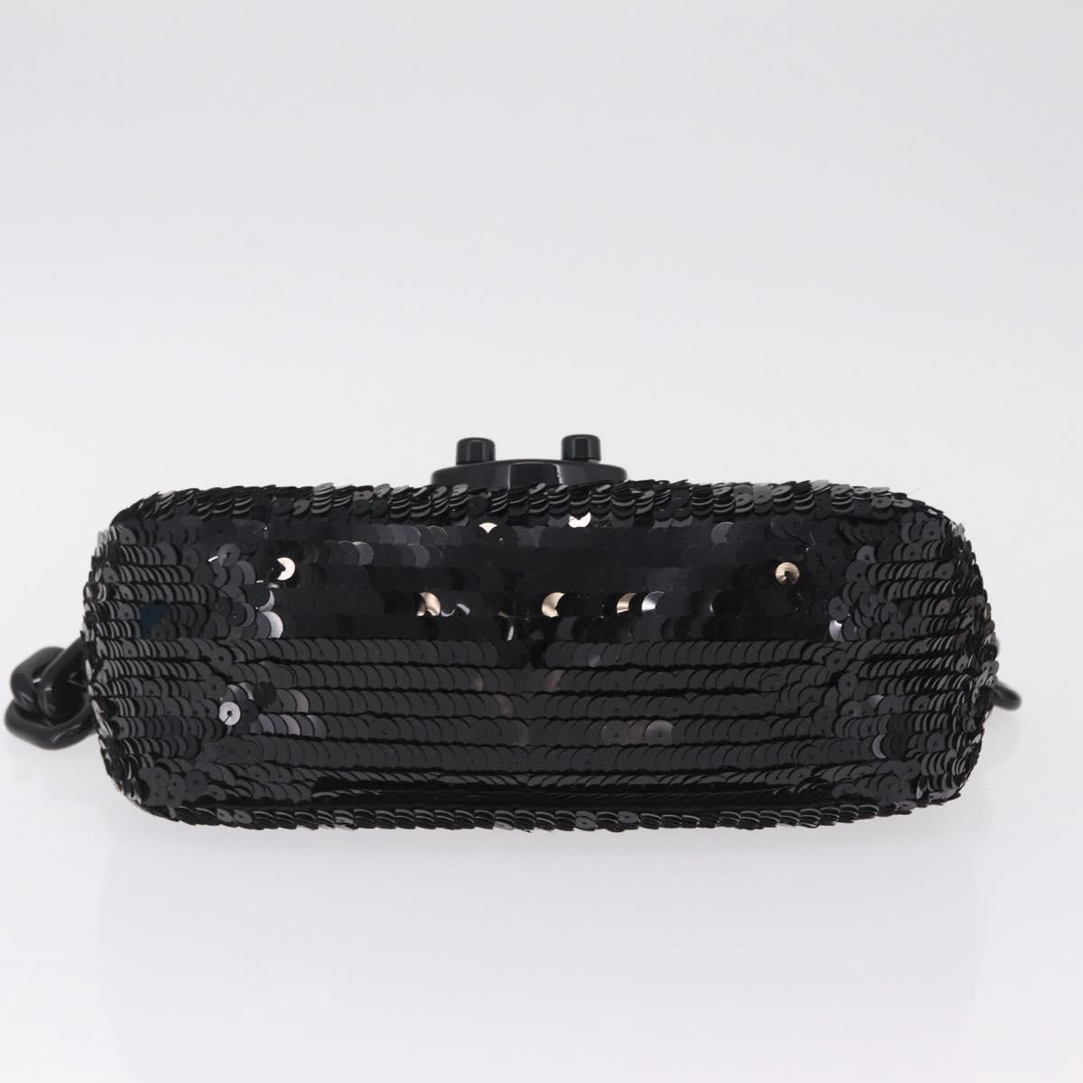 PRADA Chain Shoulder Bag Satin Sequins Yellow Black Auth gh2435V