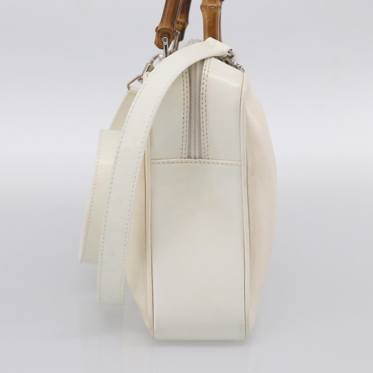 GUCCI Bamboo Hand Bag Nylon 2way White Silver 000 2040 0538 Auth gh2437