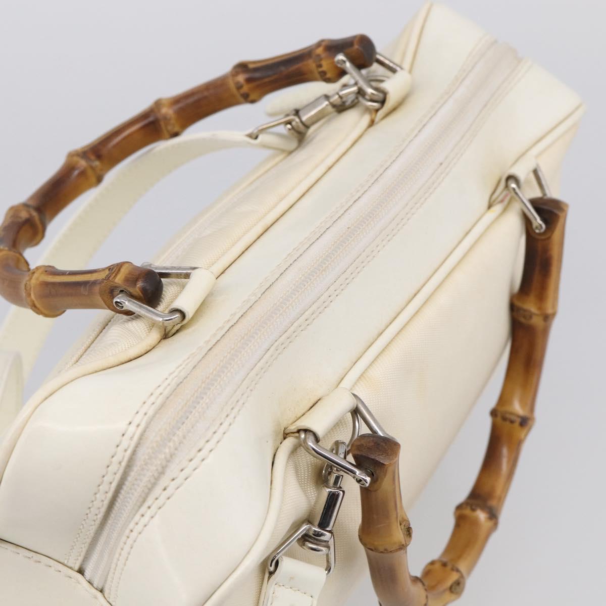 GUCCI Bamboo Hand Bag Nylon 2way White Silver 000 2040 0538 Auth gh2437