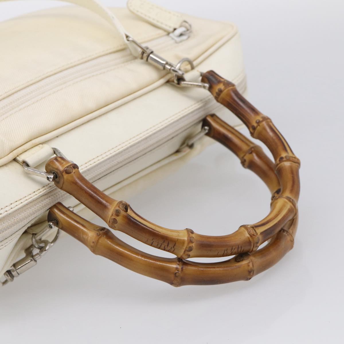 GUCCI Bamboo Hand Bag Nylon 2way White Silver 000 2040 0538 Auth gh2437