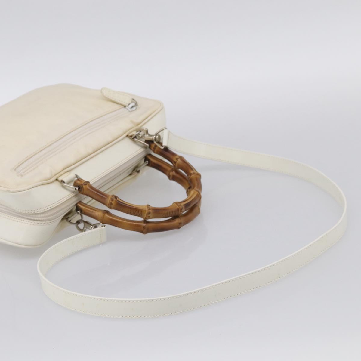 GUCCI Bamboo Hand Bag Nylon 2way White Silver 000 2040 0538 Auth gh2437