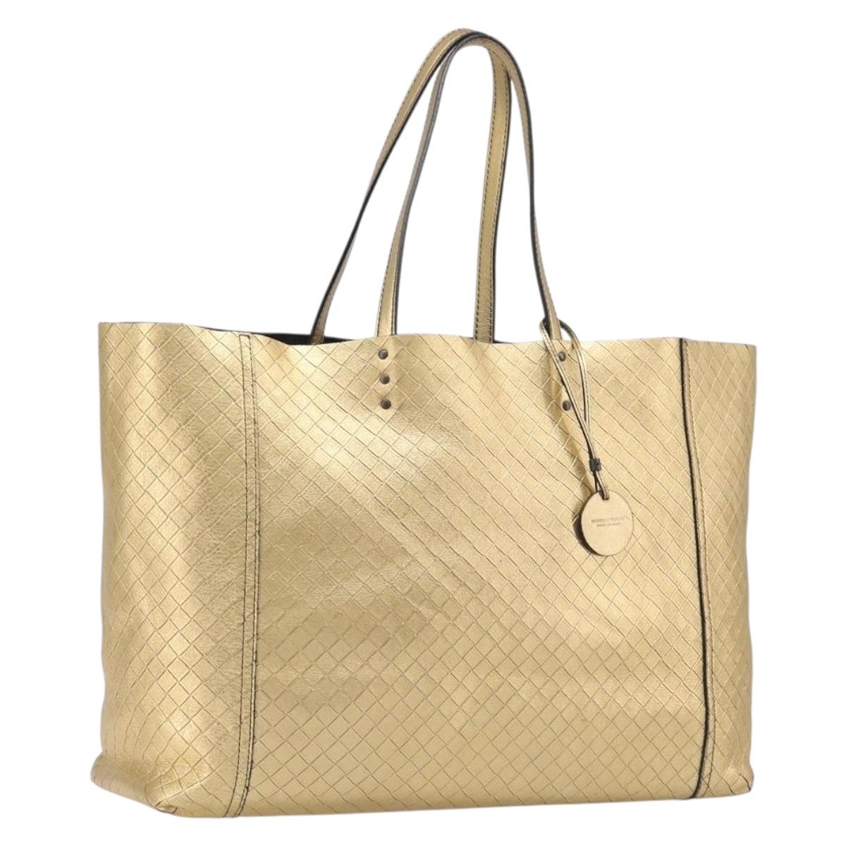 Bottega Veneta Intretti Mirage Tote Bag Leather Gold Auth gh2439