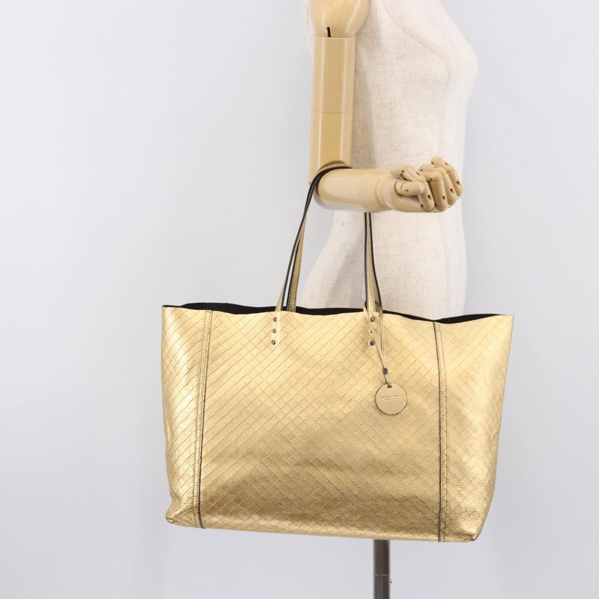 Bottega Veneta Intretti Mirage Tote Bag Leather Gold Auth gh2439
