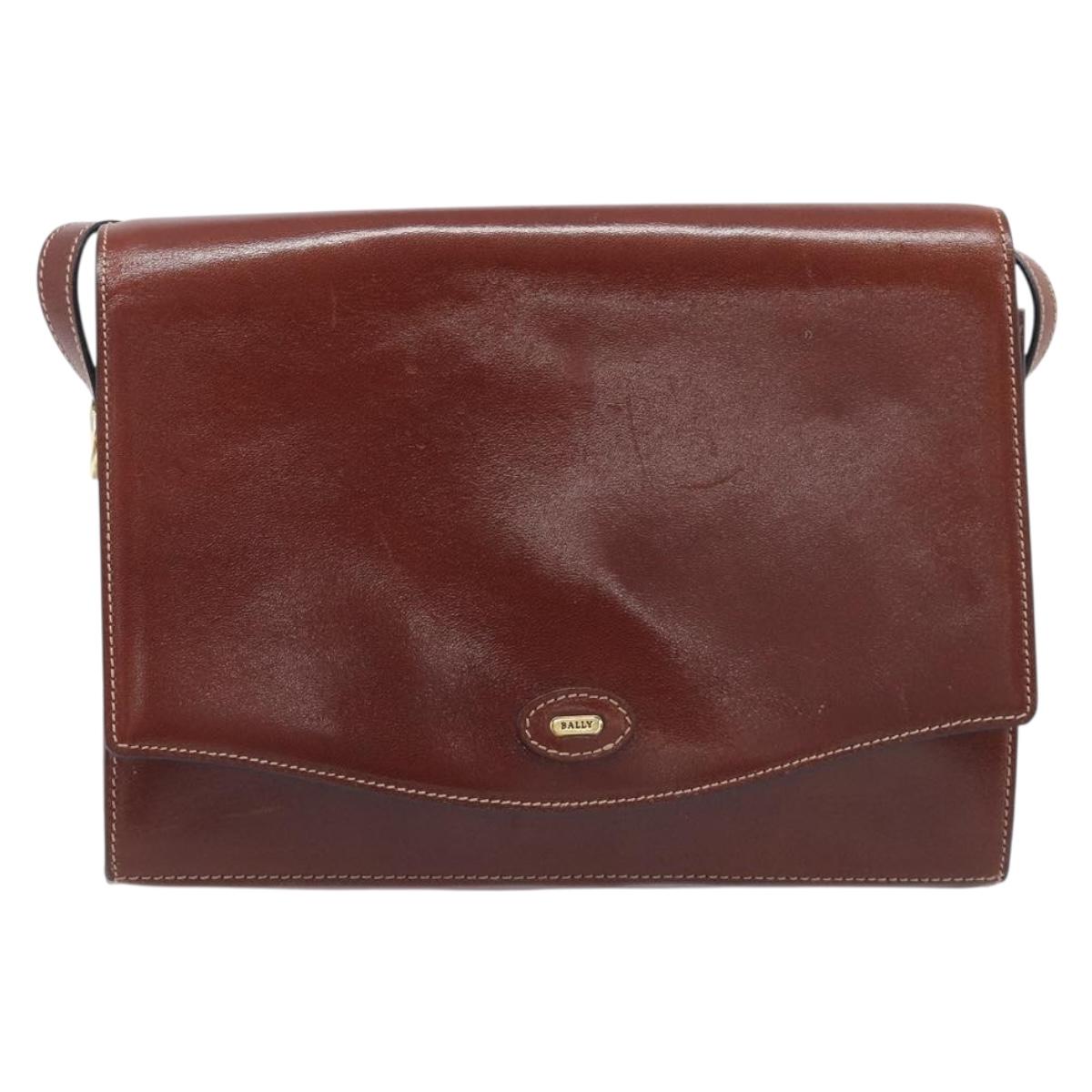 Bally Shoulder Bag Leather Brown Gold Auth gh2448