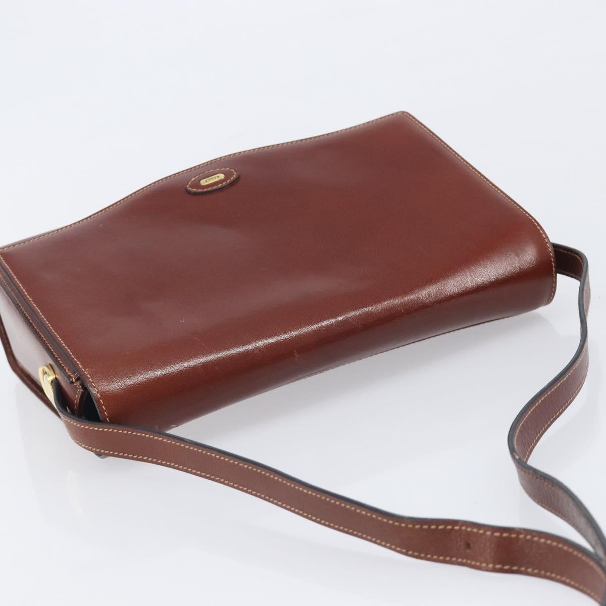 Bally Shoulder Bag Leather Brown Gold Auth gh2448