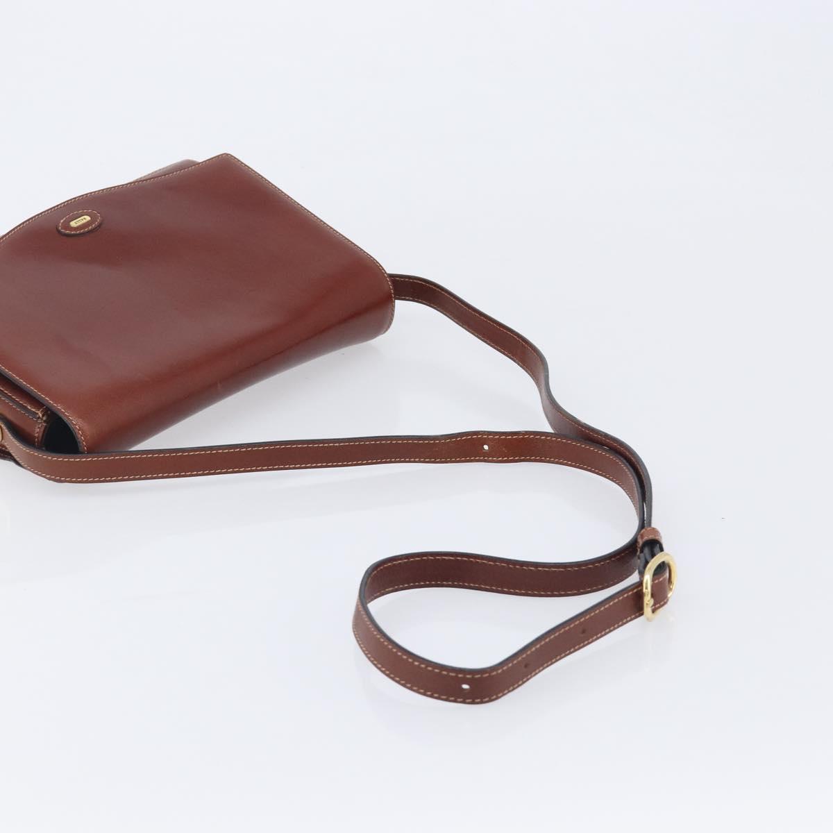 Bally Shoulder Bag Leather Brown Gold Auth gh2448