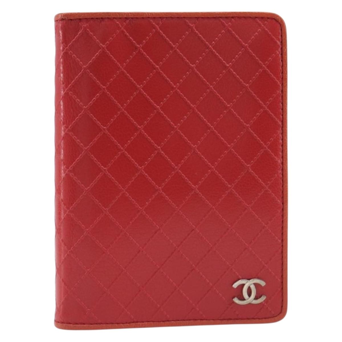 CHANEL Bicolore Day Planner Cover Leather Red Silver CC Auth gh2449V