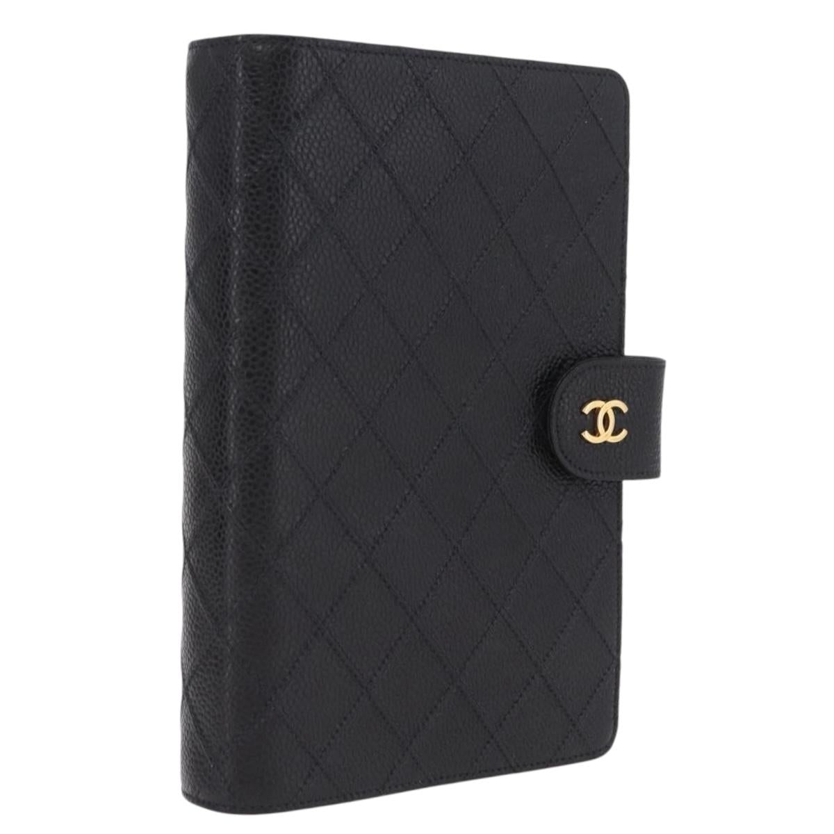 CHANEL Bicolore Day Planner Cover Caviar Skin Black Gold CC Auth gh2450V