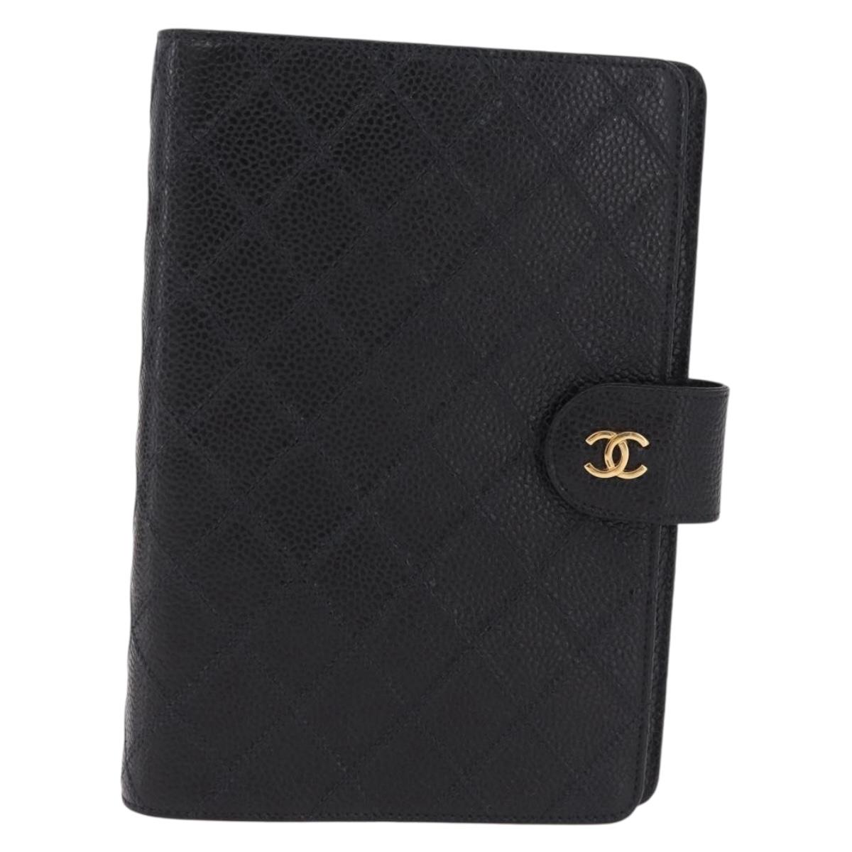 CHANEL Bicolore Day Planner Cover Caviar Skin Black Gold CC Auth gh2450V