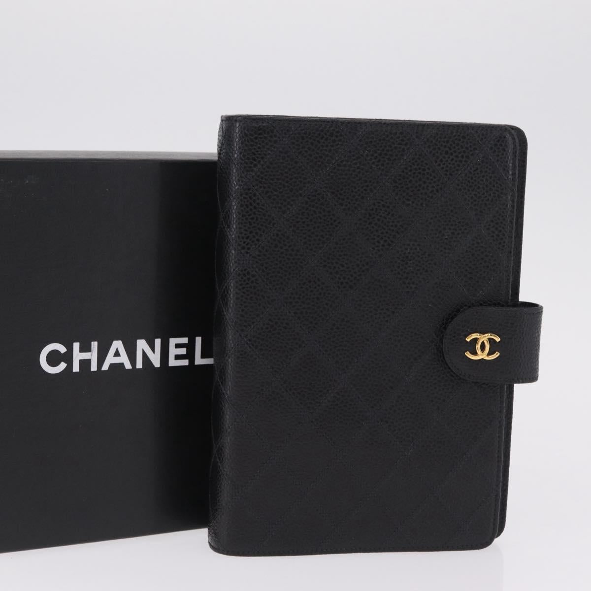 CHANEL Bicolore Day Planner Cover Caviar Skin Black Gold CC Auth gh2450V