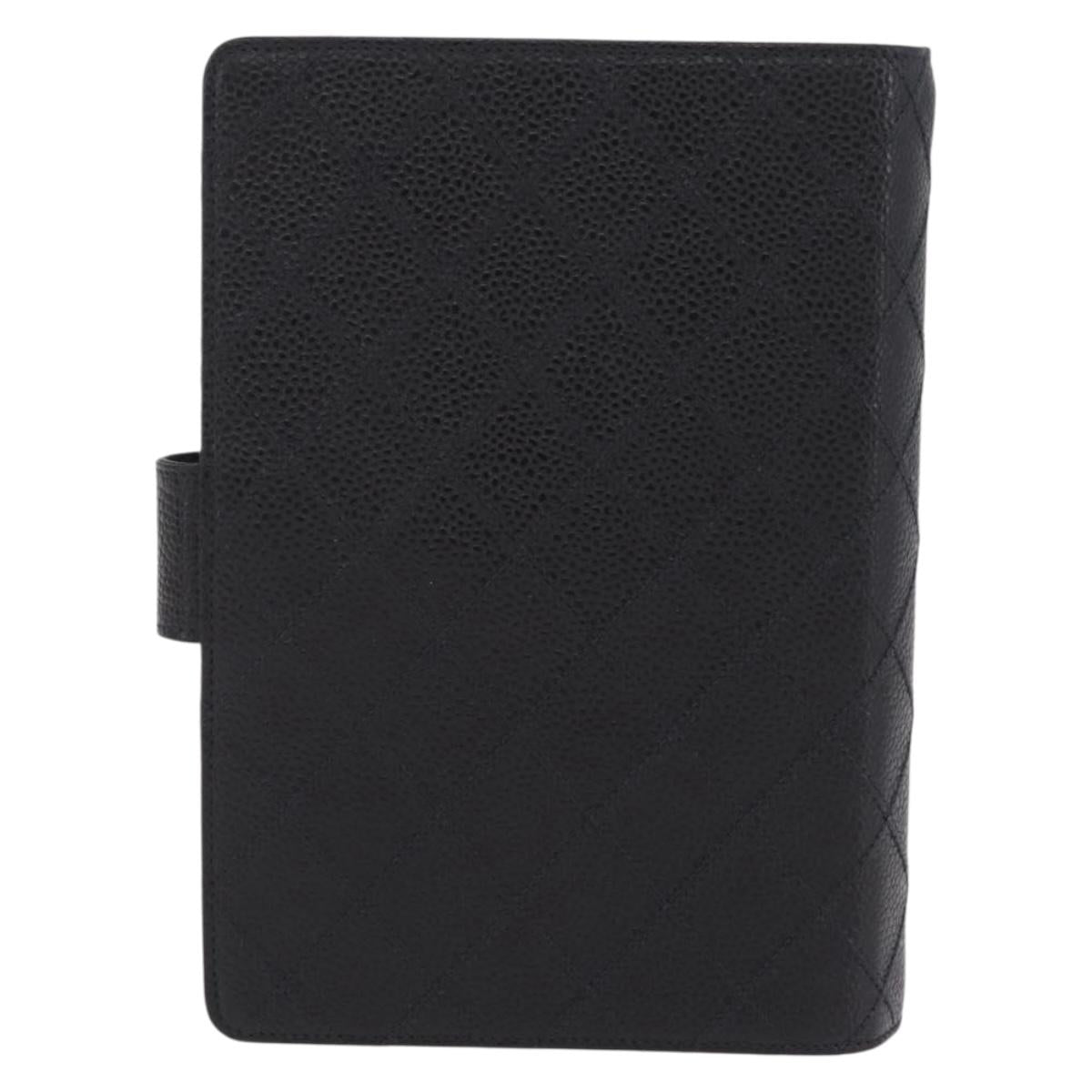 CHANEL Bicolore Day Planner Cover Caviar Skin Black Gold CC Auth gh2450V
