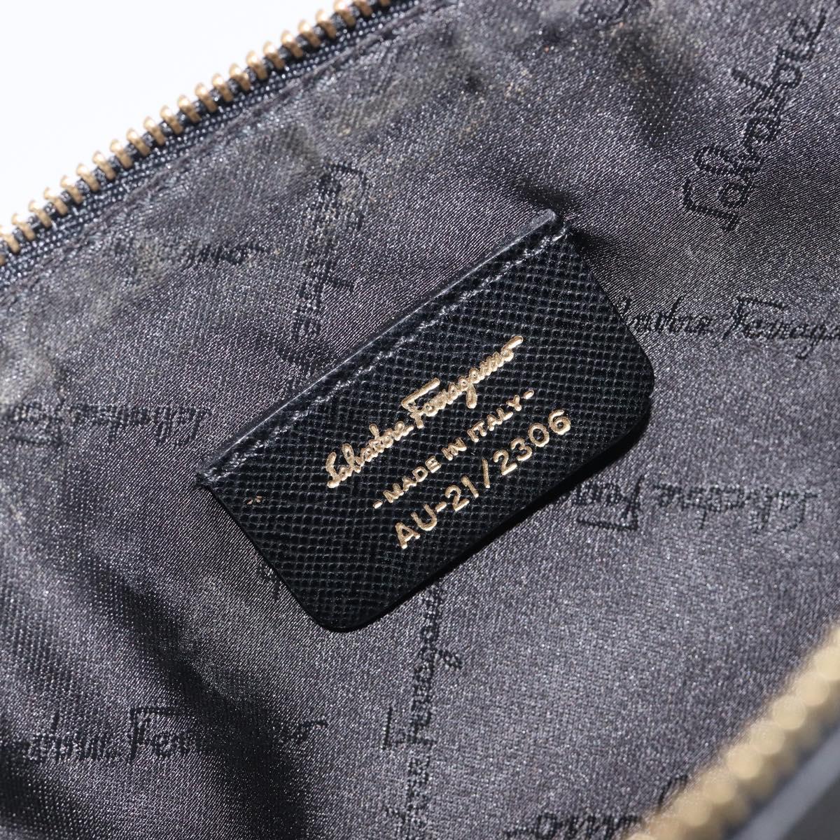 Salvatore Ferragamo Gancini Hand Bag Leather Black Gold Auth gh2454