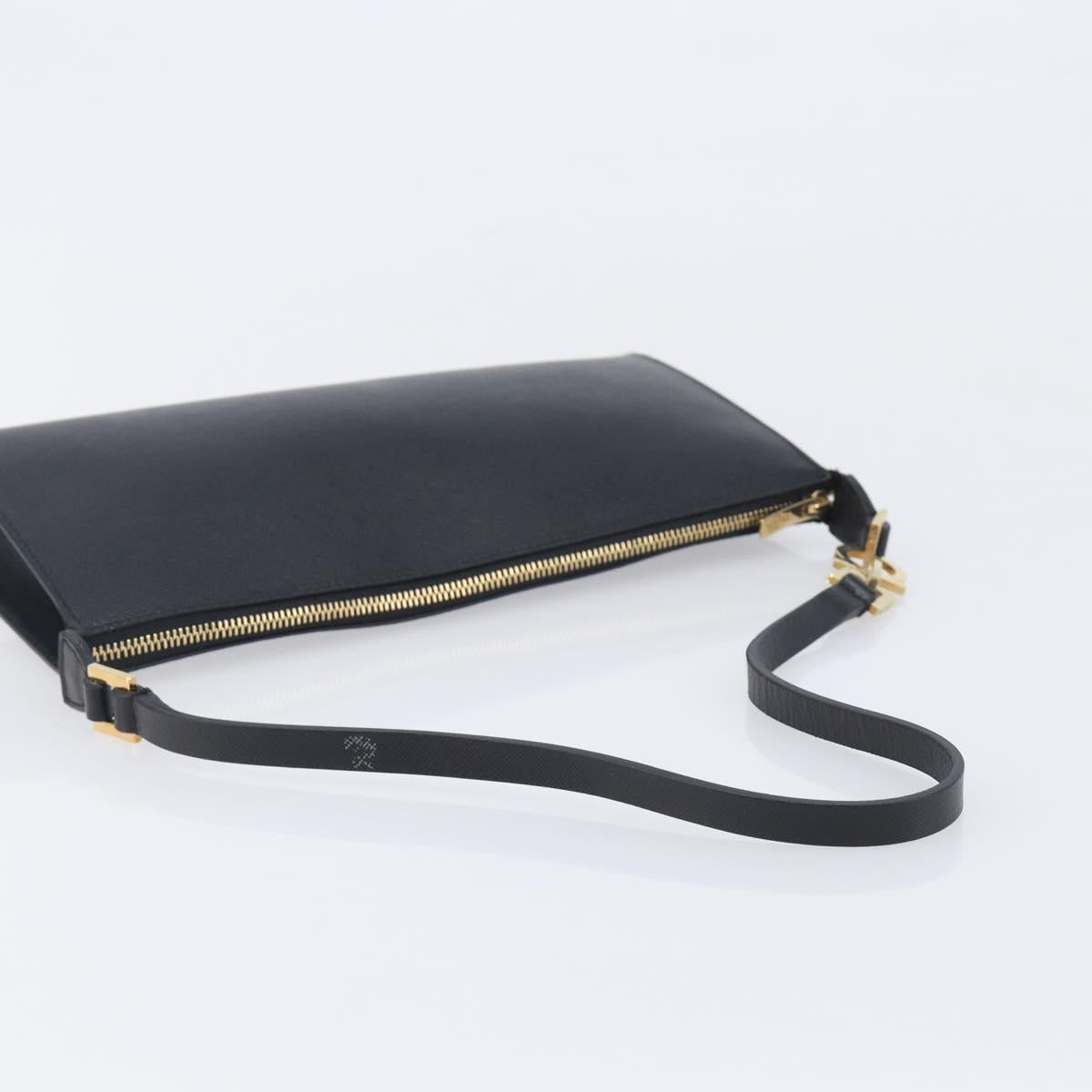 Salvatore Ferragamo Gancini Hand Bag Leather Black Gold Auth gh2454