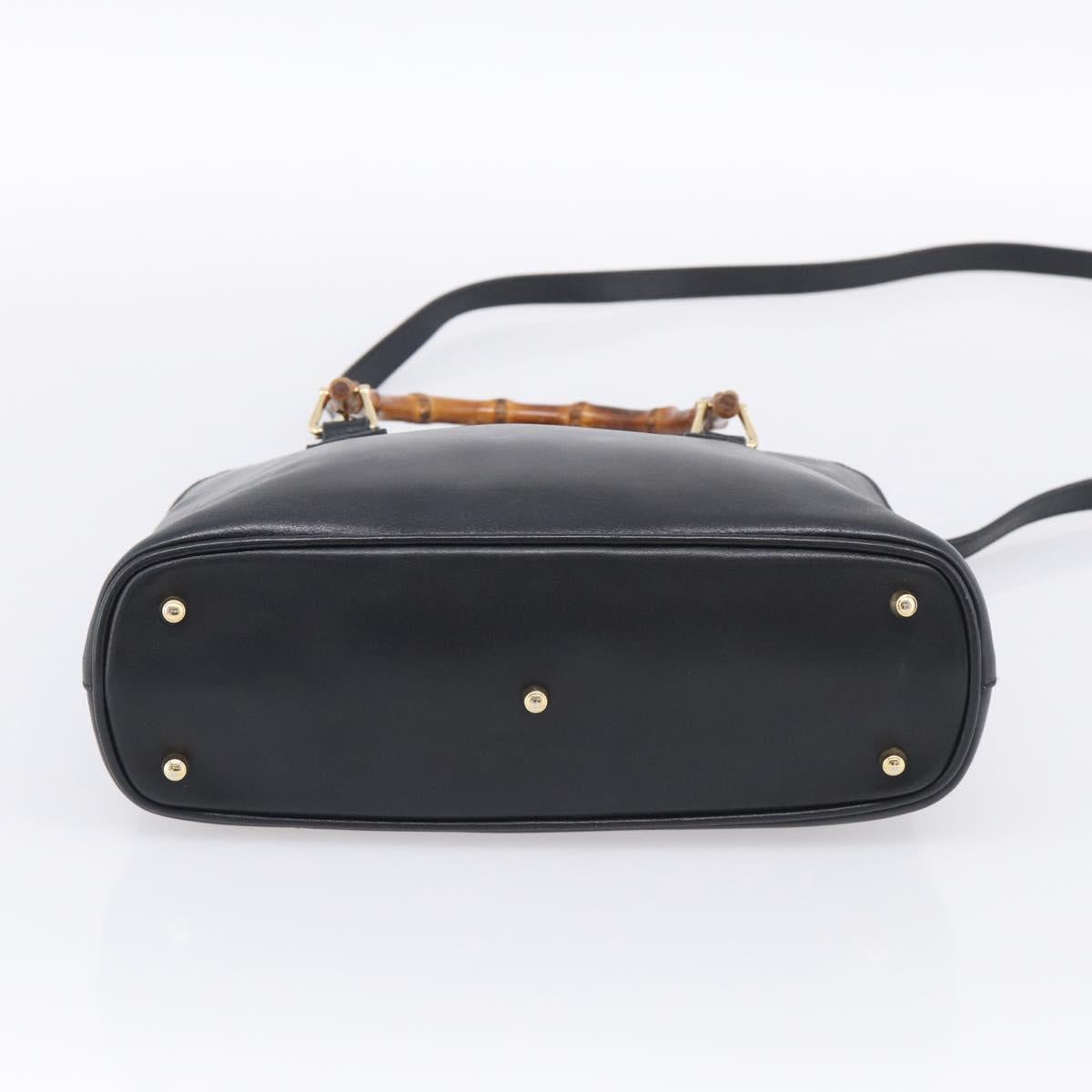 GUCCI Bamboo Hand Bag Leather 2way Black Gold 000 2122 0290 Auth gh2458