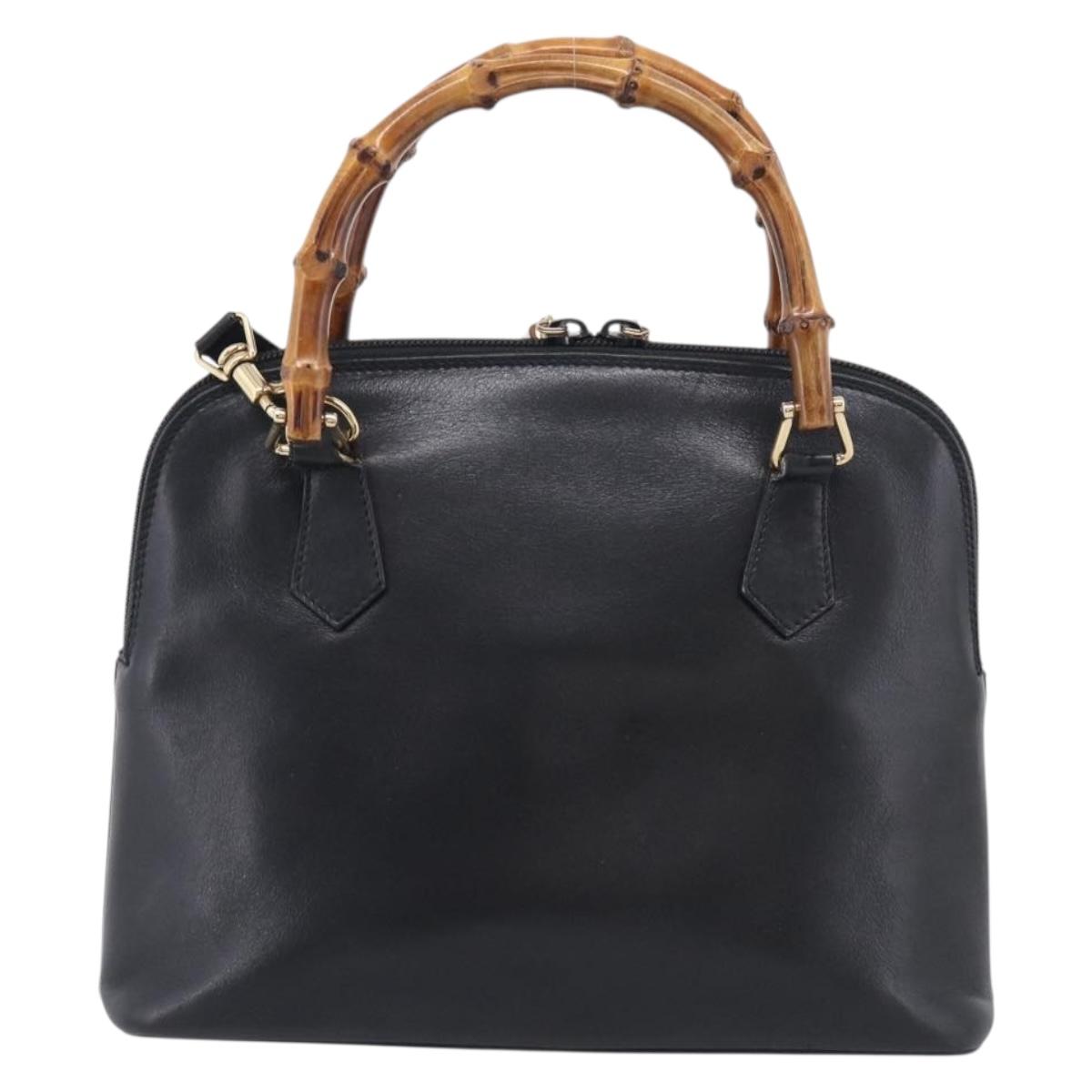 GUCCI Bamboo Hand Bag Leather 2way Black Gold 000 2122 0290 Auth gh2458