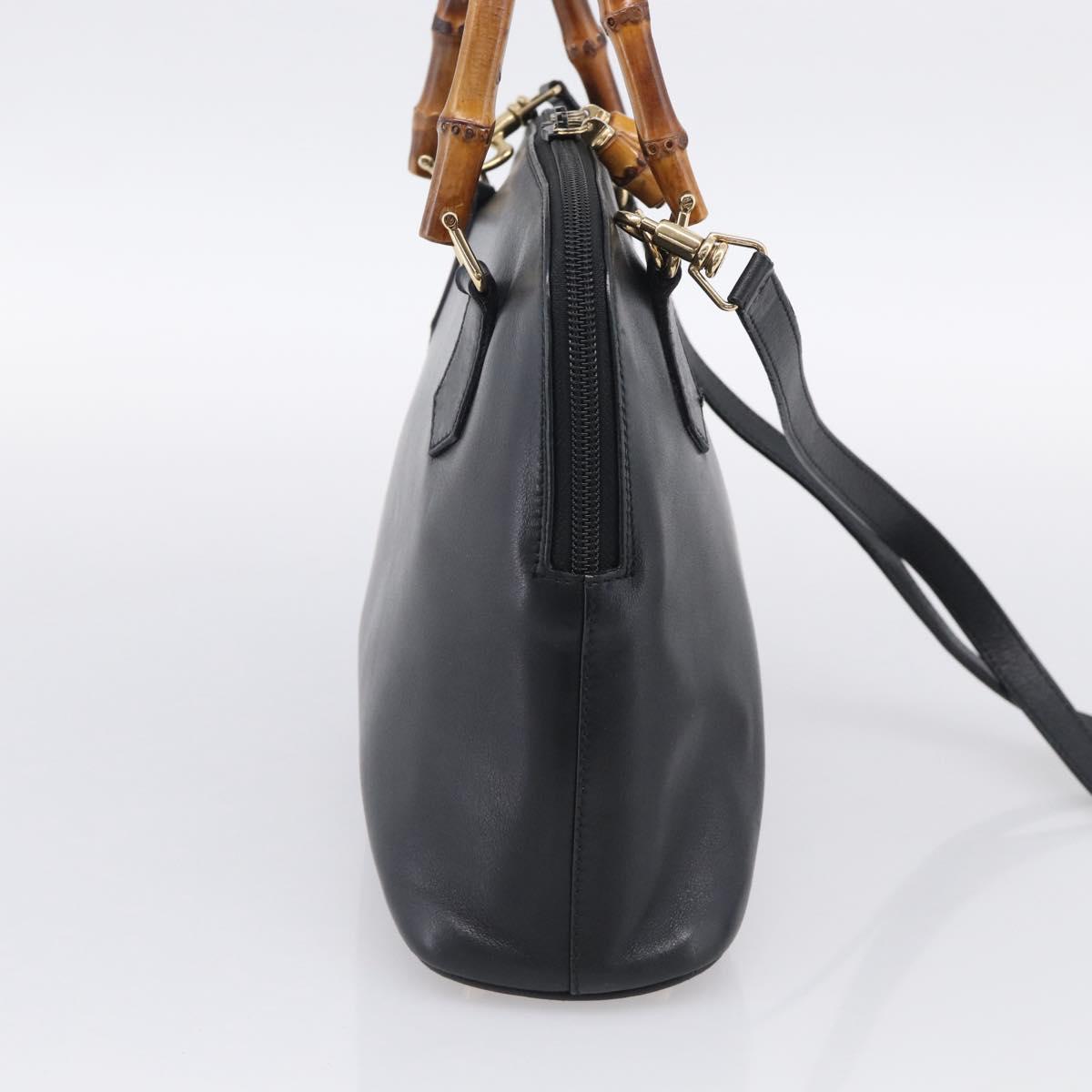 GUCCI Bamboo Hand Bag Leather 2way Black Gold 000 2122 0290 Auth gh2458