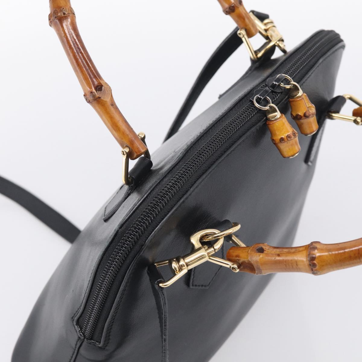 GUCCI Bamboo Hand Bag Leather 2way Black Gold 000 2122 0290 Auth gh2458