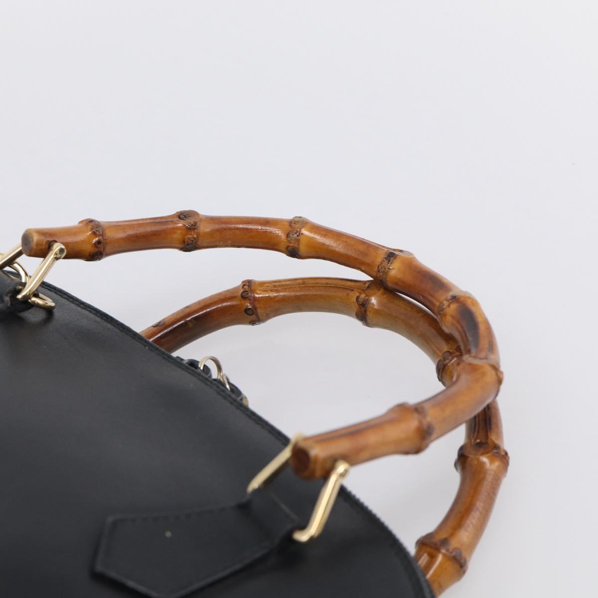 GUCCI Bamboo Hand Bag Leather 2way Black Gold 000 2122 0290 Auth gh2458