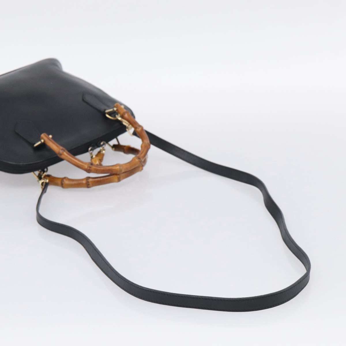 GUCCI Bamboo Hand Bag Leather 2way Black Gold 000 2122 0290 Auth gh2458