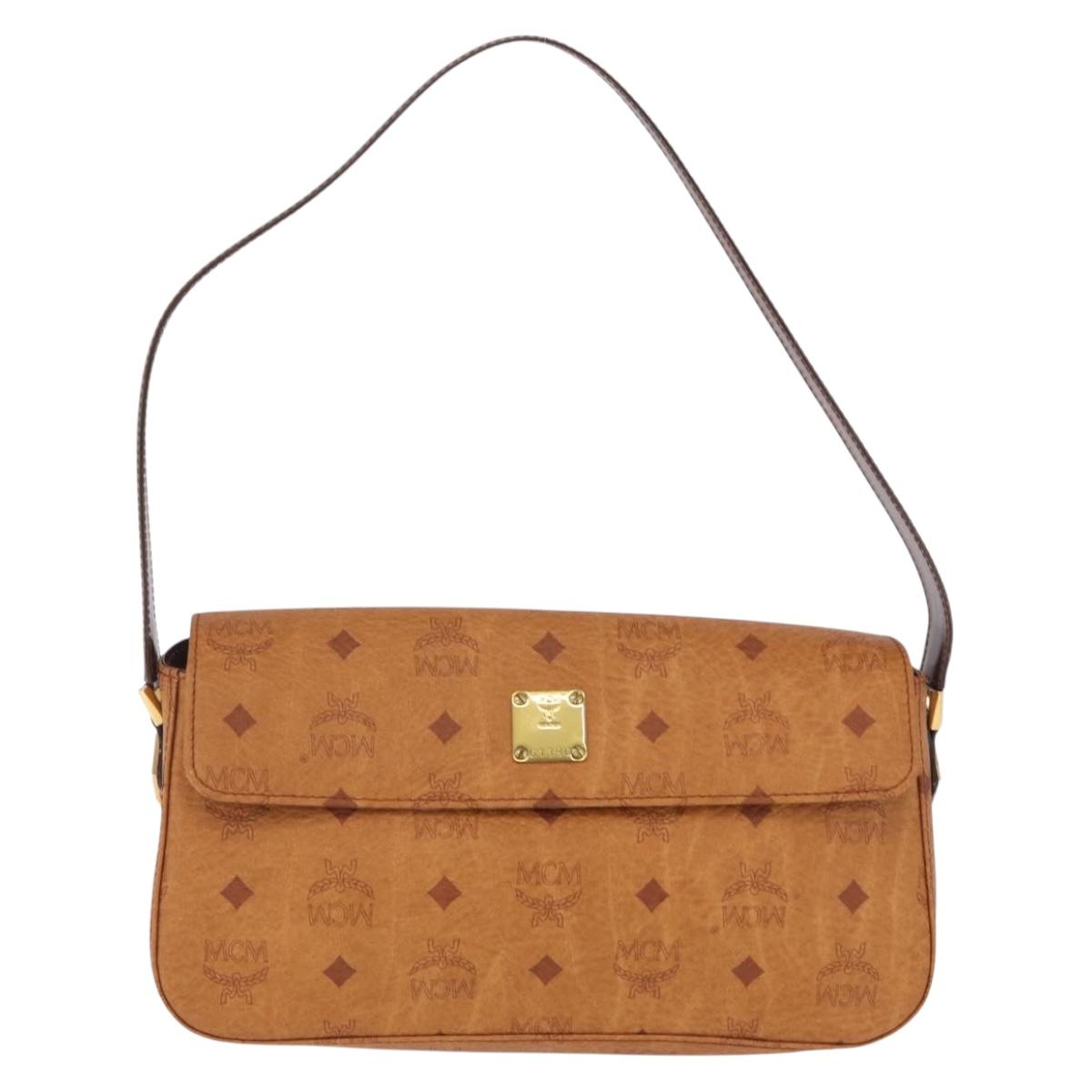 MCM Vicetos Shoulder Bag PVC Leather Brown Gold Auth gh2460A