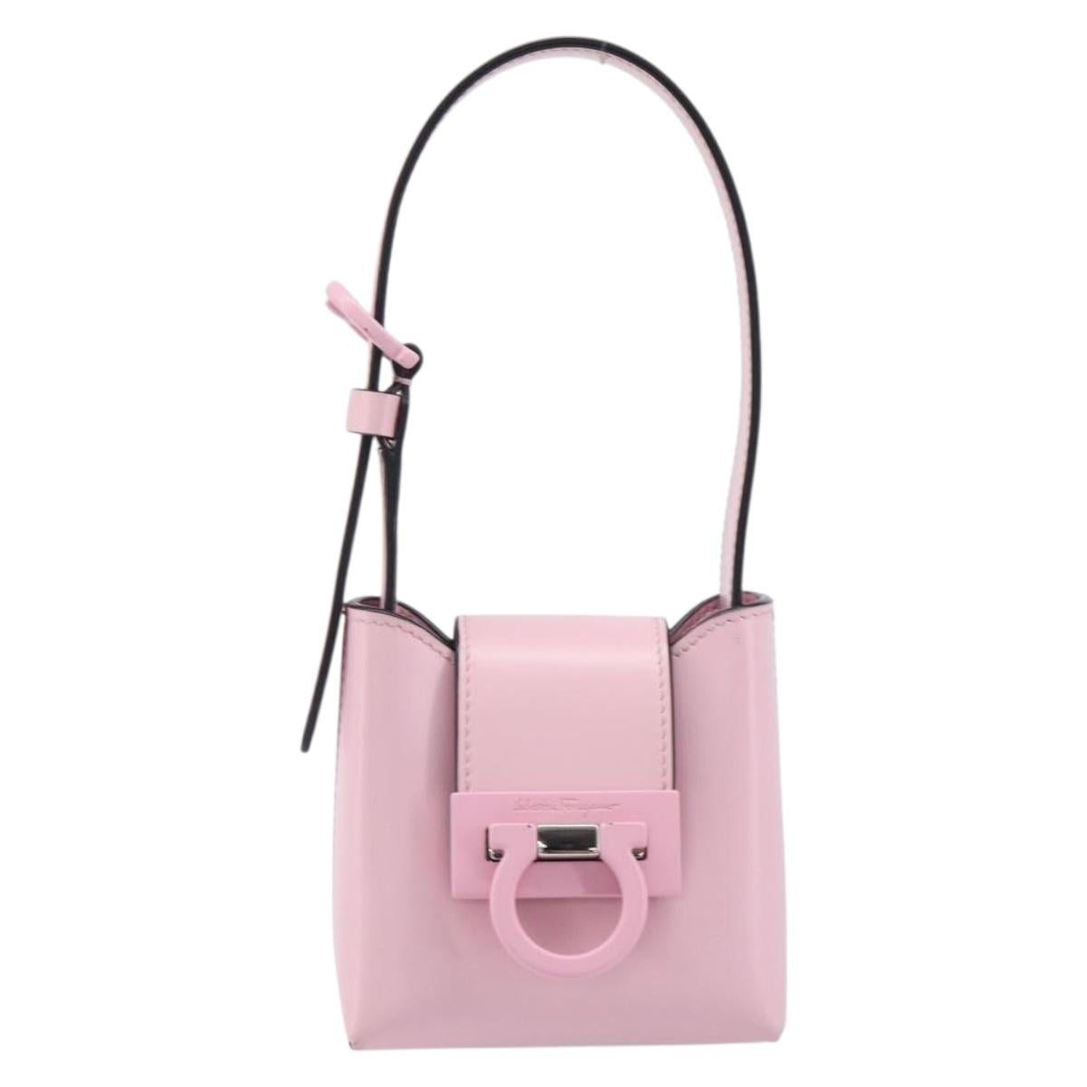 Salvatore Ferragamo Gancini Mini Hand Bag Leather Pink Auth gh2461V