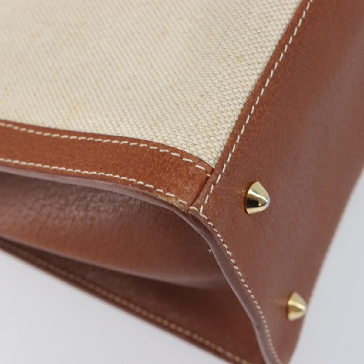 GUCCI Hand Bag Leather Canvas Beige Gold 000 256 0192 Auth gh2466