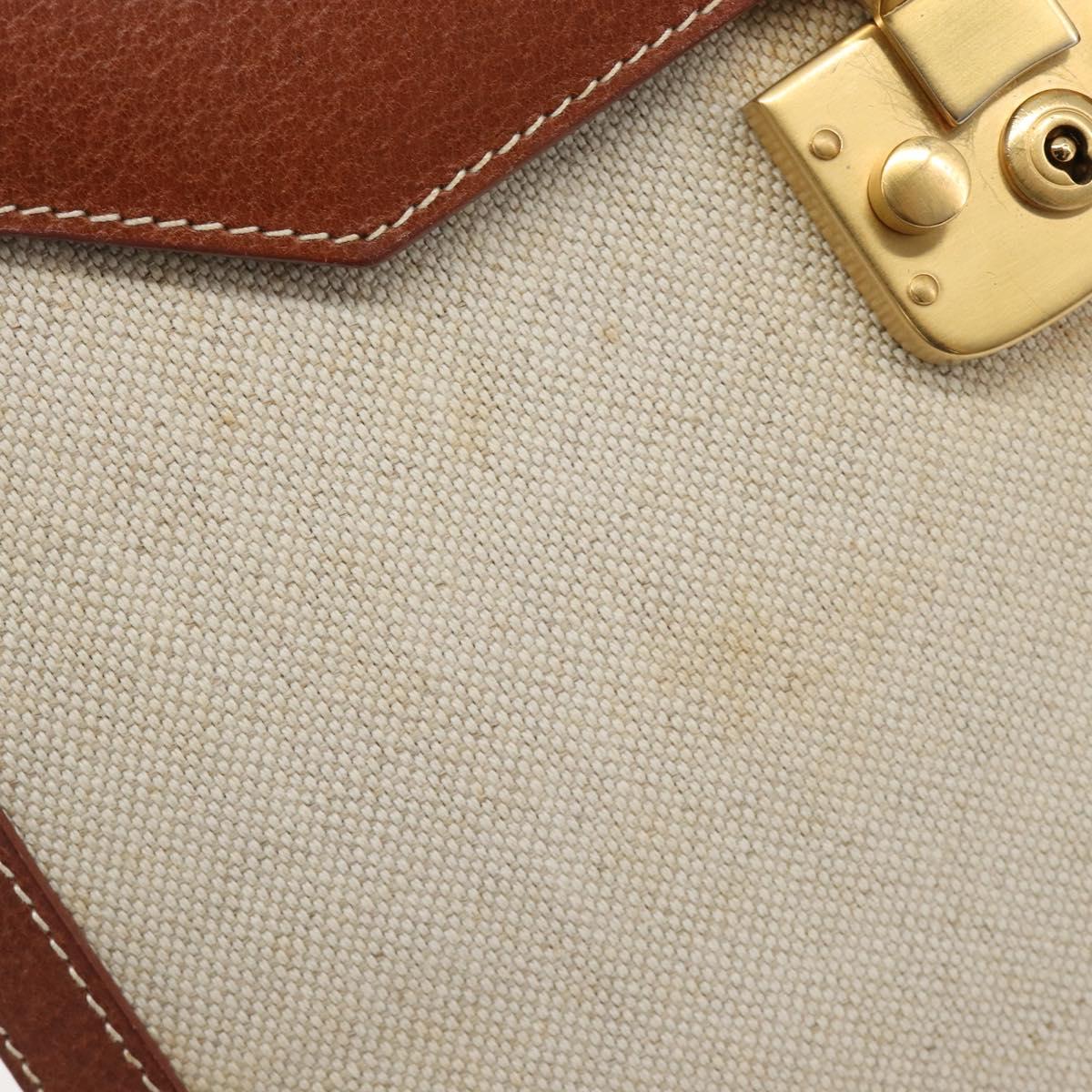 GUCCI Hand Bag Leather Canvas Beige Gold 000 256 0192 Auth gh2466